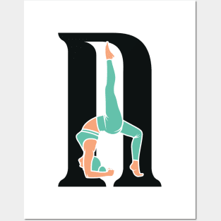 Sports yoga women in letter N Sticker design vector illustration. Alphabet letter icon concept. Sports young women doing yoga exercises with letter N sticker design logo icons. Posters and Art